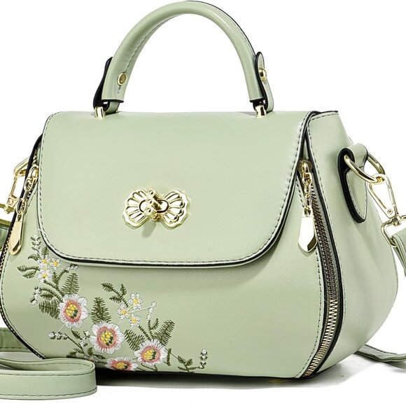 Handbags - Women Embroidered Satchel Lightweight Tote Crossbody Purse for Travel or Daily U